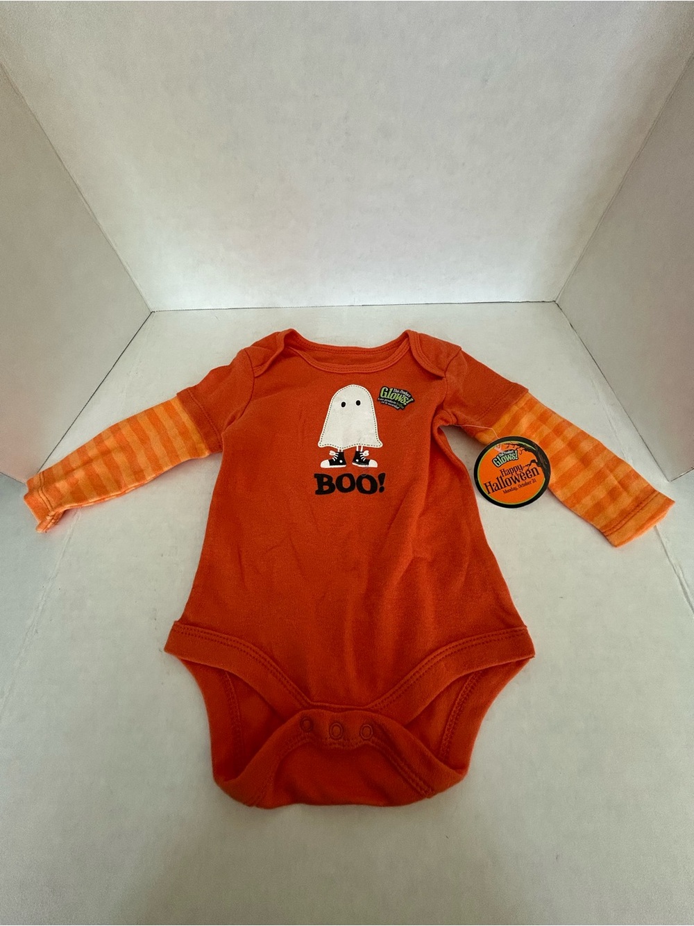 Orange 'Boo!' Ghost Long-Sleeve One-Piece Bodysuit - Infant Sz 0-3M NWWT